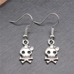 Fashion Handmade Simple Design Antique Silver Color Bow Skull Pendant Earrings Women Vintage Drop Earrings