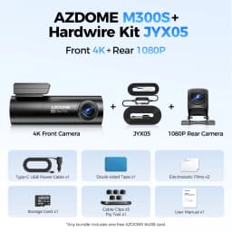 AZDOME M300S 4K Dash Cam Front and Rear, Built-in ADAS WiFi GPS Dash Camera for Cars, Free 64GB Card, Voice Control, Night Visio