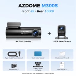 AZDOME M300S 4K Dash Cam Front and Rear, Built-in ADAS WiFi GPS Dash Camera for Cars, Free 64GB Card, Voice Control, Night Visio