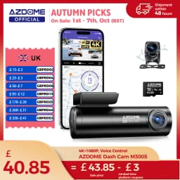 AZDOME M300S 4K Dash Cam Front and Rear, Built-in ADAS WiFi GPS Dash Camera for Cars, Free 64GB Card, Voice Control, Night Visio