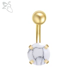 ZS 1 Piece Gold Color Stainless Steel Belly Ring Flower Heart CZ Crystal Navel Belly Button Rings Butterfly Navel Piercings 14G