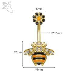 ZS 1 Piece Gold Color Stainless Steel Belly Ring Flower Heart CZ Crystal Navel Belly Button Rings Butterfly Navel Piercings 14G