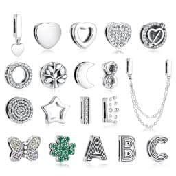 Original 925 Sterling Silver Charms Flat Clip Heart Butterfly Letters Chains Beads Fit Brand Bracelets Diy Jewelry For Women
