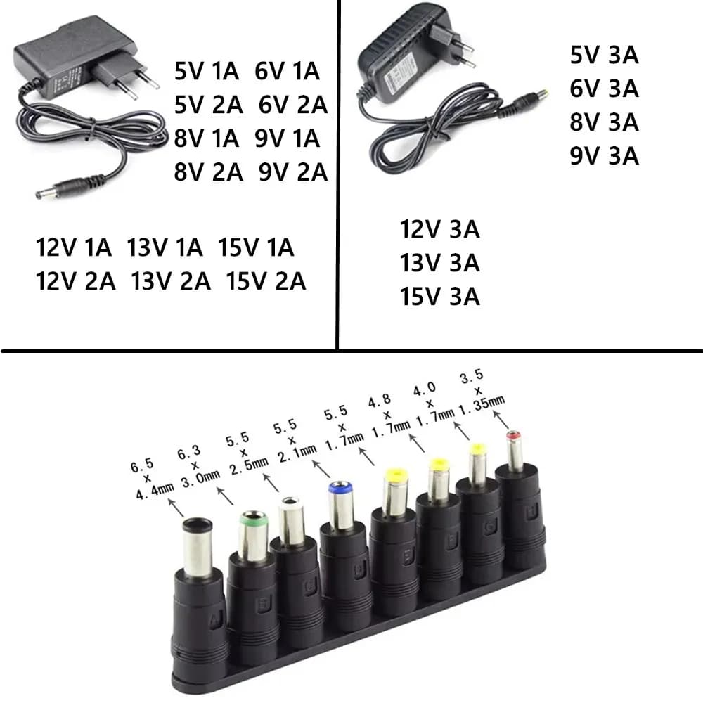 AC DC 110V - 220V Power Adapter Supply 5V 6V 8V 9V 12V 13V 15V 1A 2A 3A Universal Wall Socket With 8 Connect Maximum 5.5X2.5mm