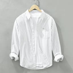 Men's Fashion Striped All-in-one Teen Cotton Comfortable Breathable Trend British Style Outdoor Casual Long-sleeved Cotton Shirt