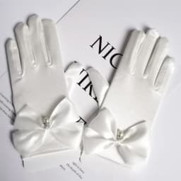 1 Pair Bride Gloves Elegant Bow Knot Pearl Pendant Short Gloves for Wedding Opera Dinner Party Elastic Satin Tea Party Gloves