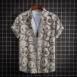 2023 Hawaiian Shirt Men Fashion Flower Geometric Printed Blouse Beach Single-breasted Short SleeveTops Holiday Men's Clothing