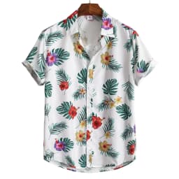 2023 Hawaiian Shirt Men Fashion Flower Geometric Printed Blouse Beach Single-breasted Short SleeveTops Holiday Men's Clothing