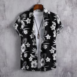 2023 Hawaiian Shirt Men Fashion Flower Geometric Printed Blouse Beach Single-breasted Short SleeveTops Holiday Men's Clothing