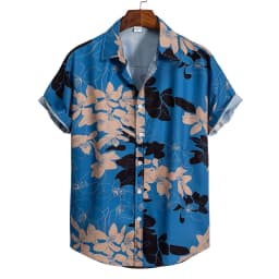 2023 Hawaiian Shirt Men Fashion Flower Geometric Printed Blouse Beach Single-breasted Short SleeveTops Holiday Men's Clothing
