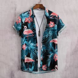 2023 Hawaiian Shirt Men Fashion Flower Geometric Printed Blouse Beach Single-breasted Short SleeveTops Holiday Men's Clothing