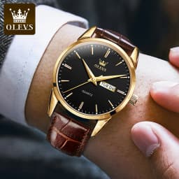 OLEVS Mens Quartz Watches Brand Luxury Casual Fashion Men's Watch For Gifts Breathable Leather Waterproof Luminous Wristwatch