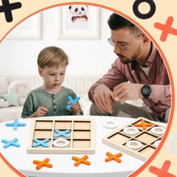 Wooden XO Tic Tac Toe Game Mini Chess Board Interaction Puzzle Training Montessori Educational Toys Gift for Kids Boy Girl