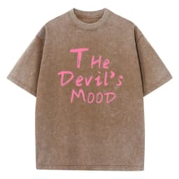 Fashion Womans Cotton Washed T-shirts The Devil's Moon Letter Prints Tops Casual O-Neck Oversize Tees Street Female Clothes