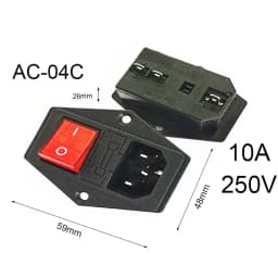 3 Pin IEC320 C14 C15 Electrical Socket LED 250V Rocker Switch Brass 10A Fuse Female Male Inlet Plug Pin Connector Computer Mount