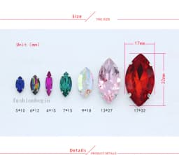 All size 24-colors Navette crystal glass Flatback sew on rhinestone stones montees silver claw button for jewelry DIY Garment