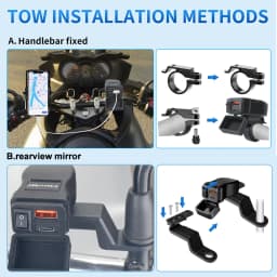 6.8A PD+QC3.0 Motorcycle Phone Charger Handlebar Dual USB Socket 60W Waterproof 12V Power Supply Adapter with Switch Voltmeter