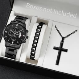 3PCS/Set Fashion Men's Stainless Steel Band Watch Casual Calendar Quartz Watch Jewelry Set(Without Box)