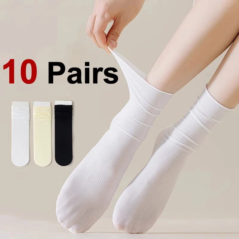 10 Pairs Women Mid Length Socks Trendy Versatile Black White Solid Colors Soft Comfortable Lightweight Breathable Casual Socks