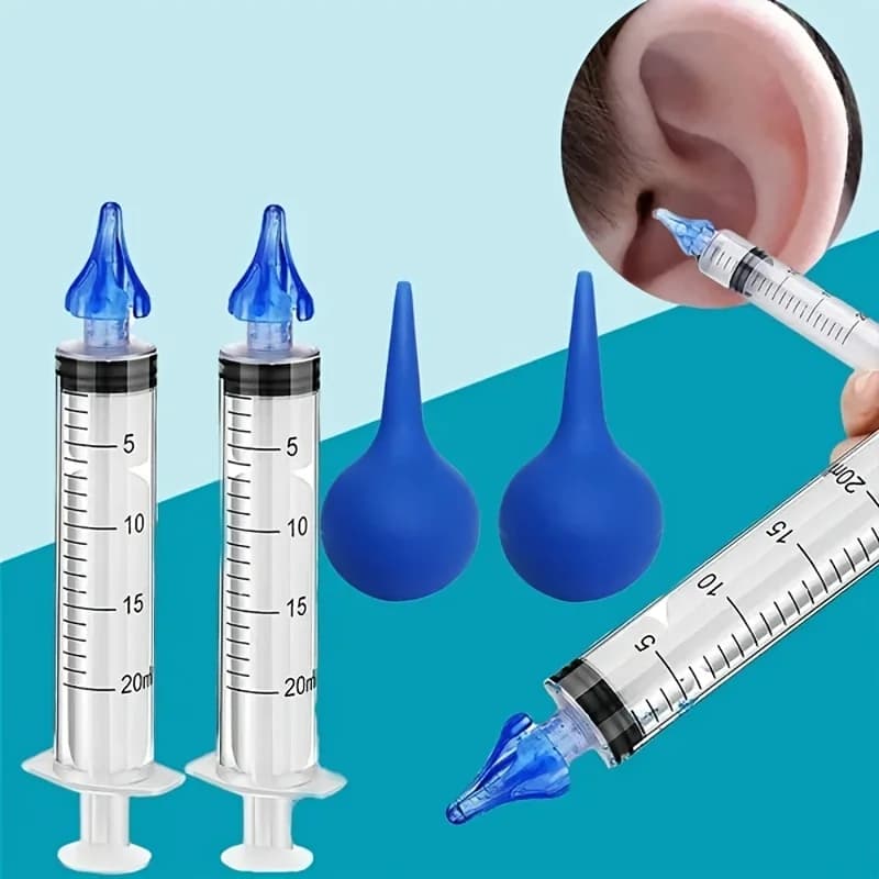 20ml 4-Piece Earwax Cleaning Syringe Kit Flared Soft Top Earwax Removal Tool Ear Cleaner Set Adults With 2 Ear Washing Balls