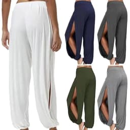 Summer High Slit Haren Pants for Women Sports Yoga Pants Solid Loose Hippie Harem Wide Leg Pants Trousers