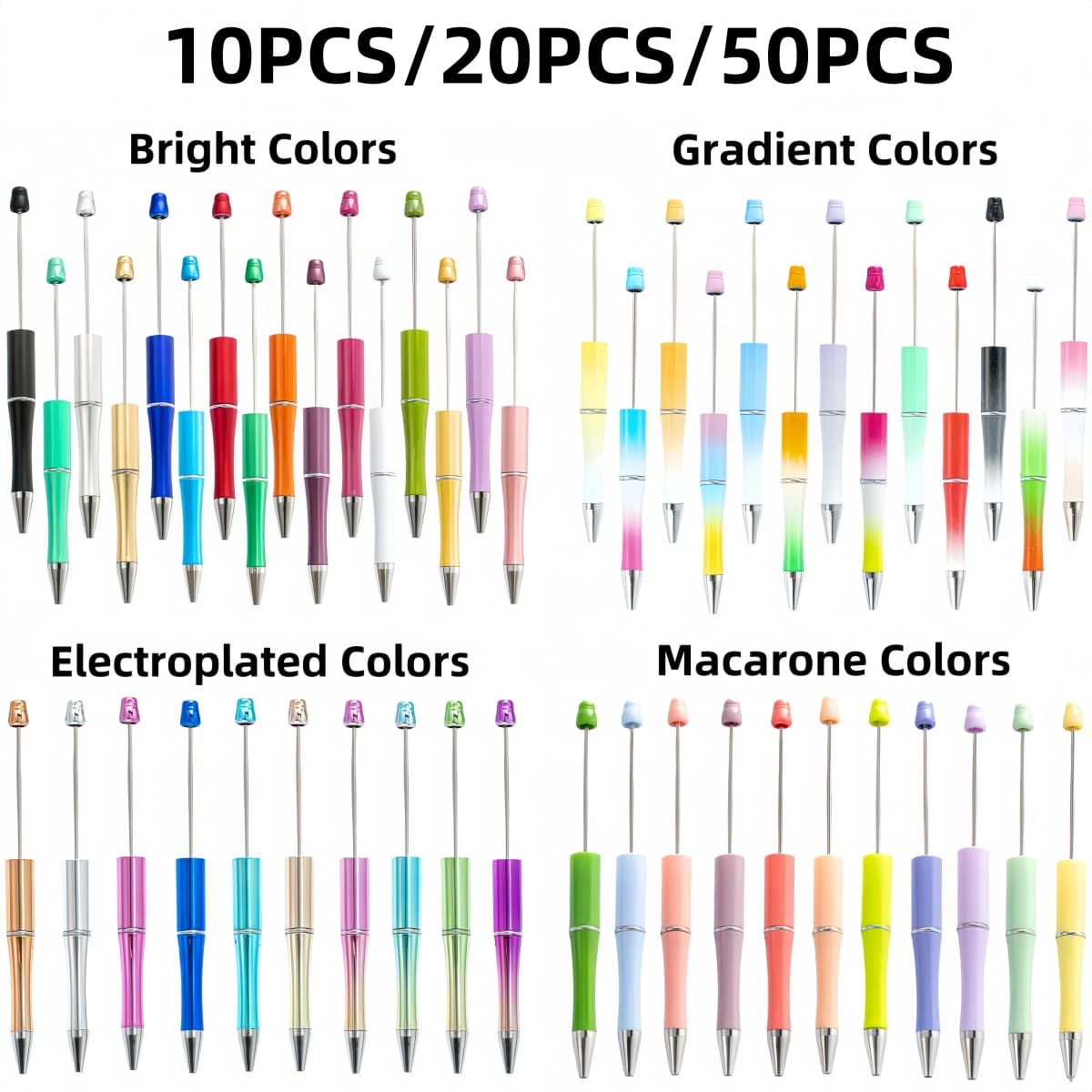 10PCS/20PCS/50PCS new plastic material black ink bead ballpoint pen,designated creative series (random color),perfect for DIY
