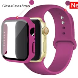 Glass+Case+Strap For Apple Watch band 44mm 45mm 42mm 41mm 40mm 38mm Silicone watchband bracelet iWatch series 8 9 7 6 5 4 3 SE