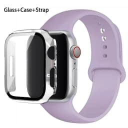 Glass+Case+Strap For Apple Watch band 44mm 45mm 42mm 41mm 40mm 38mm Silicone watchband bracelet iWatch series 8 9 7 6 5 4 3 SE