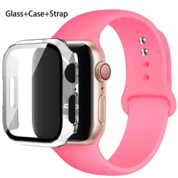 Glass+Case+Strap For Apple Watch band 44mm 45mm 42mm 41mm 40mm 38mm Silicone watchband bracelet iWatch series 8 9 7 6 5 4 3 SE