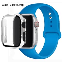 Glass+Case+Strap For Apple Watch band 44mm 45mm 42mm 41mm 40mm 38mm Silicone watchband bracelet iWatch series 8 9 7 6 5 4 3 SE