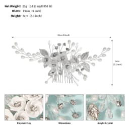 White Soft Ceramic Flower Women's Hair Comb Pearl Rhinestone Daily Hair Clip Wedding Party Bridal Jewelry Headdress