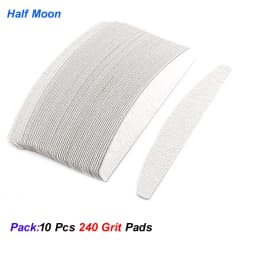 10 Pcs Half Moon Removable Sandpaper Nail File With Steel Handle 80/100/180/240 Metal Replacement Files Pads Disposable Manicure