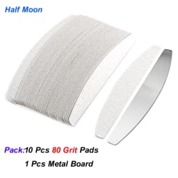 10 Pcs Half Moon Removable Sandpaper Nail File With Steel Handle 80/100/180/240 Metal Replacement Files Pads Disposable Manicure