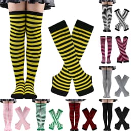 Women Girls Over Knee Long Stripe Printed Thigh High Striped Cotton Socks Gloves Sweet Cute Plus Size Overknee Socks Long Gloves
