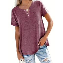 Plus Size 1XL-5XL Women's Spring and Summer New Style Loose Tops Ladies Casual V-neck Short Sleeve Pocket T-shirt