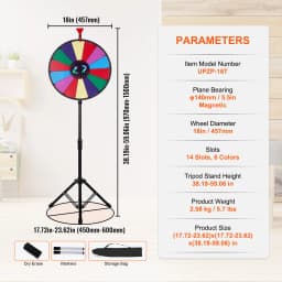 SucceBuy 18 Inch Tabletop Color Prize Wheel w/ Folding Tripod Floor Stand 14 Slots Dry Erase for Win Fortune Spinning Stand Game