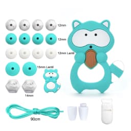 LOFCA Silicone Teether Wood Beads Set BPA Free DIY Baby Teething Necklace Toy Cartoon Koala Raccoon Pacifier Chain Clip