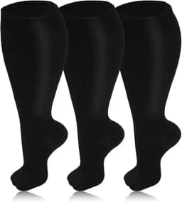 3 Pairs 2XL-7XL Plus Size Compression Men Socks 20-30 mmHg Wide Calf Extra Large Knee High Flight Socks for Circulation Support