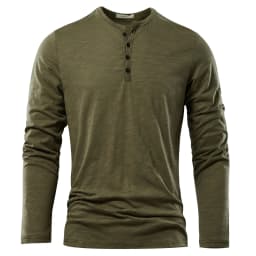 Autumn Solid Casual Mens T-shirts Henery Neck Long Sleeve T Shirt for Men Breathable Male Tops Classic Versatile Clothes