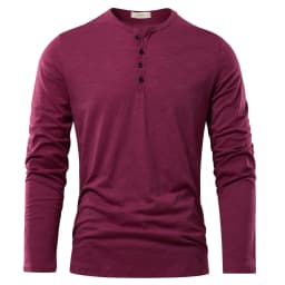 Autumn Solid Casual Mens T-shirts Henery Neck Long Sleeve T Shirt for Men Breathable Male Tops Classic Versatile Clothes