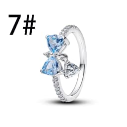 Hot Sales Original 925 Sterling Silver Blue Bow Set Earrings Ring Fit DIY Bracelet Necklace Women's Birthday Party Jewelry Set