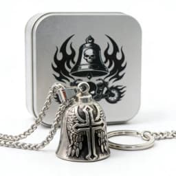 HNSP 316L Stainless Steel Gremlin Bell Biker Guardian Bell for Motorcycle, Luck Protection Pendant Men Gift Box Set
