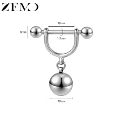 ZEMO 1PC/1Pair 14G/16G Stainless Steel Drop Nipple Rings Bar Balls Barbell Dangle Nipple Piercings 10/12MM Punk Piercing Jewelry