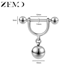ZEMO 1PC/1Pair 14G/16G Stainless Steel Drop Nipple Rings Bar Balls Barbell Dangle Nipple Piercings 10/12MM Punk Piercing Jewelry
