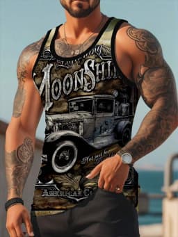 Street Fashion Personality Wolf Print Men's Tank Top Summer Daily Casual Men's Cool Tank Top Outdoor Sports Men's Tank Top