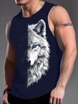 Street Fashion Personality Wolf Print Men's Tank Top Summer Daily Casual Men's Cool Tank Top Outdoor Sports Men's Tank Top