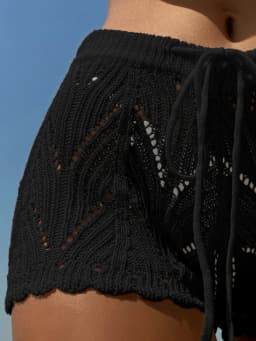 Polyester100.00% Hollow Drawstring Open Waist Knitted Bikini Blocked Women's Shorts