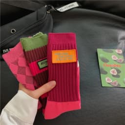 Women's Spring Antumn Cotton Color Long Socks Mid-tube Stockings Cute Rose Red Pile Pile Socks Sweet Style For Girls Gift Kawaii