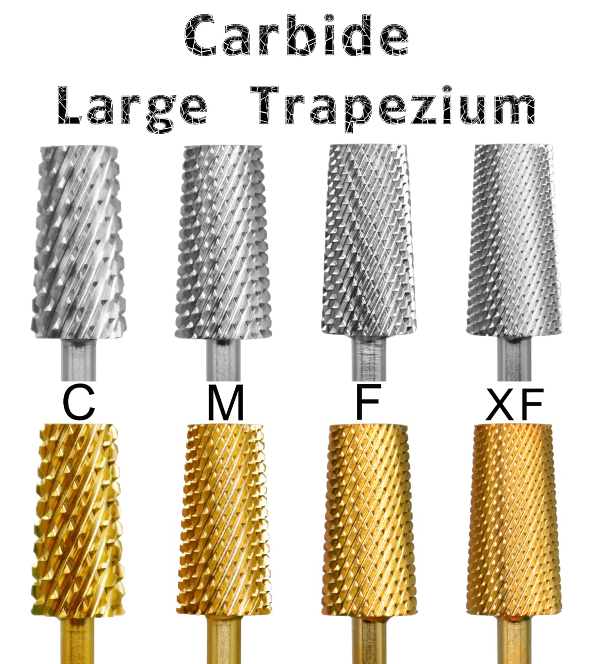 RolinStar 6.6 Large Trapezium Tapered Barrel Gold Silver steel Carbide milling cutter nail drill bit manicure pedicure