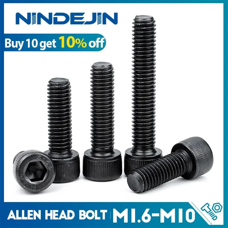 NINDEJIN Hexagon Hex Socket Cap Head Screw Bolts M1.6 M2 M2.5 M3 M4 M5 M6 M8 M10 12.9 Grade Carbon Steel Allen Screw DIN912